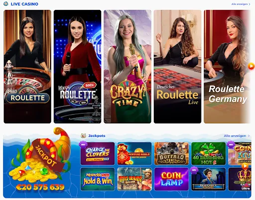 Verschiedene Live-Dealer-Spiele bei Posido, darunter