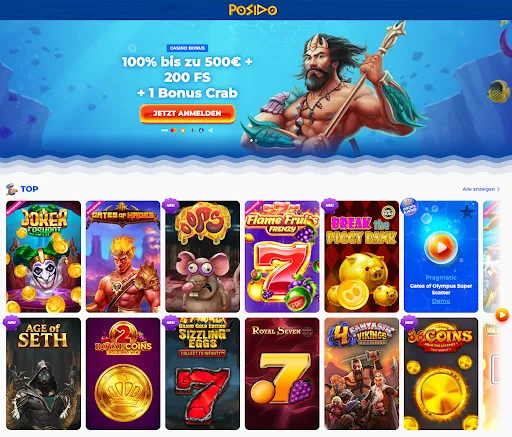 Posido Willkommensbonus für Casino und Sport – 100 % bis zu 500 € + 200 Freispiele + 1 Bonus Crab, sowie 100 % bis zu 200 € für Sportwetten